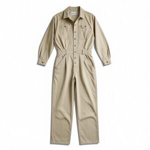 Vintage Avon Fashions Utility Jumpsuit Small Beige Cotton Workwear Flight Suit